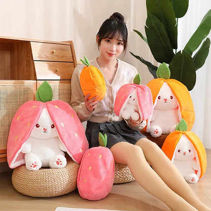 Strawberry Rabbit Plush Toy 18-35Cm Cute Fruit Transform Strawberry Carrot Big Ears Rabbit Soft Kids Christmas Birthday Gift