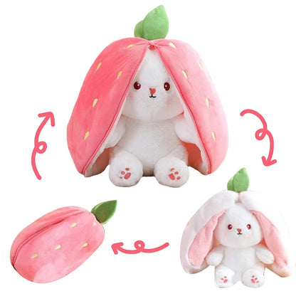 Strawberry Rabbit Plush Toy 18-35Cm Cute Fruit Transform Strawberry Carrot Big Ears Rabbit Soft Kids Christmas Birthday Gift
