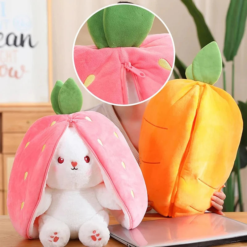 Strawberry Rabbit Plush Toy 18-35Cm Cute Fruit Transform Strawberry Carrot Big Ears Rabbit Soft Kids Christmas Birthday Gift