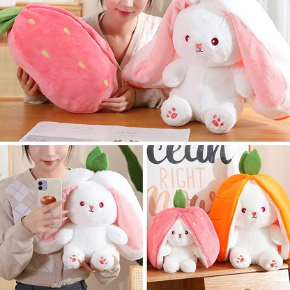 Strawberry Rabbit Plush Toy 18-35Cm Cute Fruit Transform Strawberry Carrot Big Ears Rabbit Soft Kids Christmas Birthday Gift