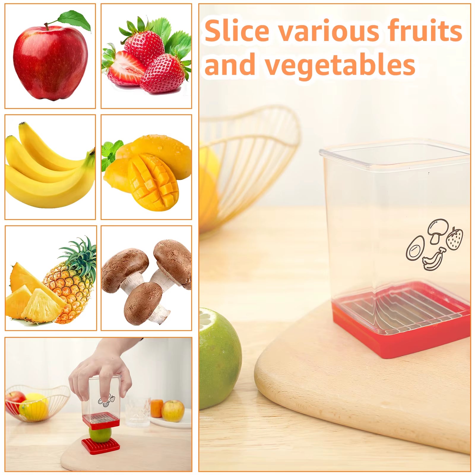 Portable Manual Speed Cup Slicer with Push Plate for Efficient Fruit and Vegetable Cutting